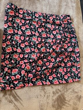 Nasty Gal Black Mini Skirt with Pink Floral Print